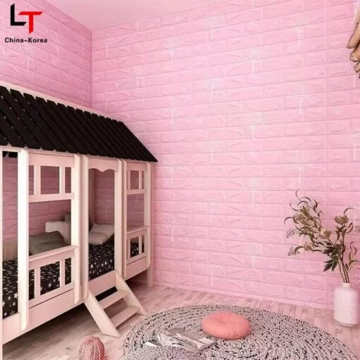 Pink । Self-Adhesive 3D Brick Pattern Foam Wall Sticker (23 sq. ft. / 27×120 inch) । CN-75